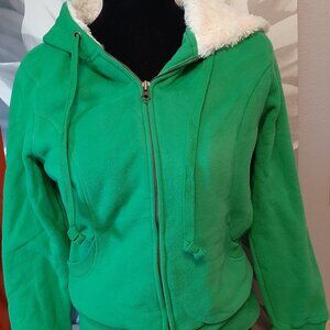 Green faux fur lined hooded sweatshirt  NWT